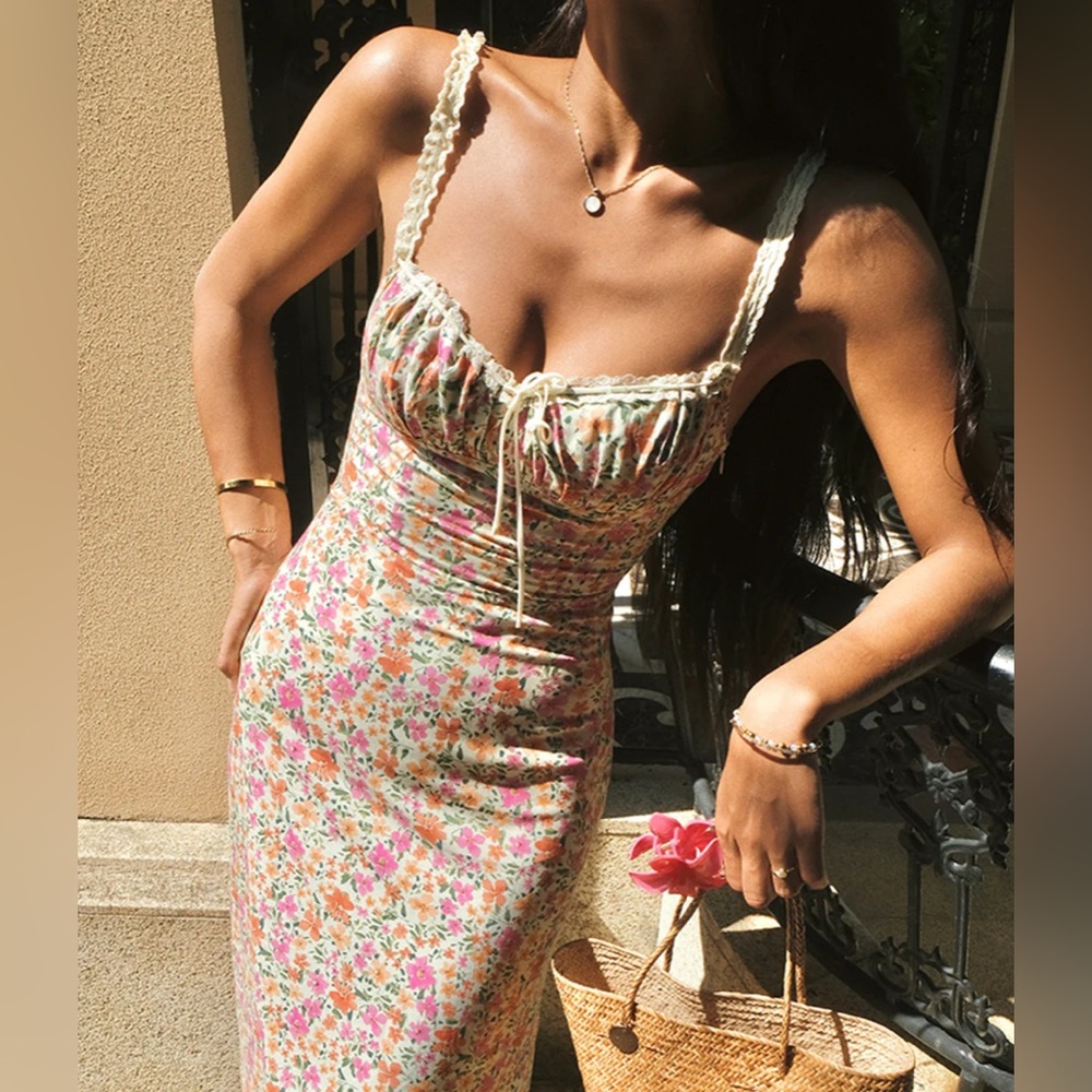 Floral Print Trim Cami Midi Dress Commense Size XS NWT CC14 - Picture 3 of 10